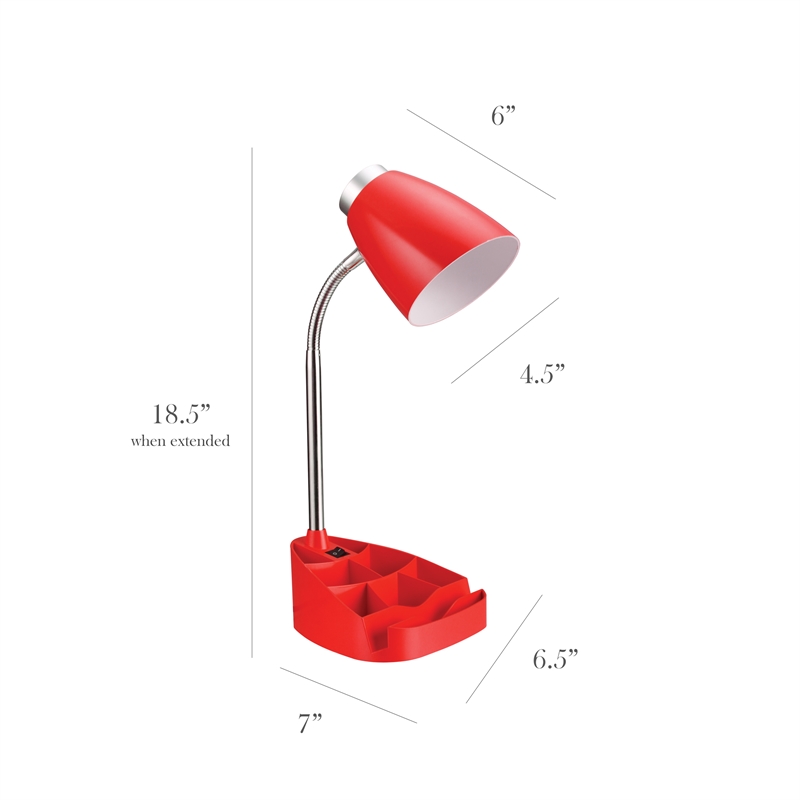 Elegant Designs Gooseneck Organizer Desk Lamp in Red with Red Shade