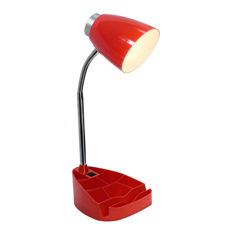 Elegant Designs Gooseneck Organizer Desk Lamp in Red with Red Shade