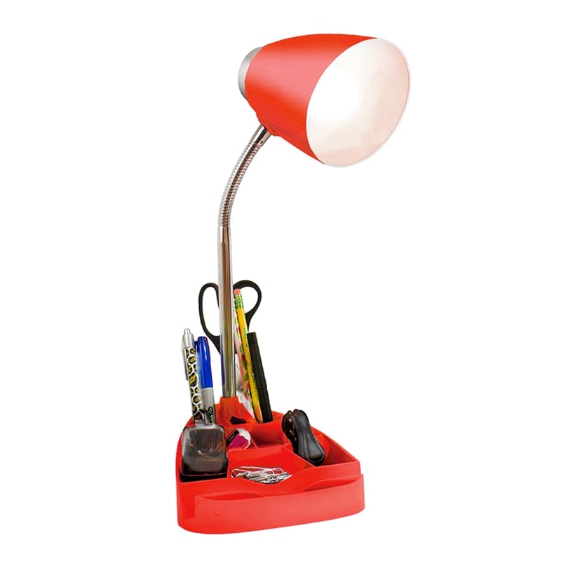 Elegant Designs Gooseneck Organizer Desk Lamp in Red with Red Shade