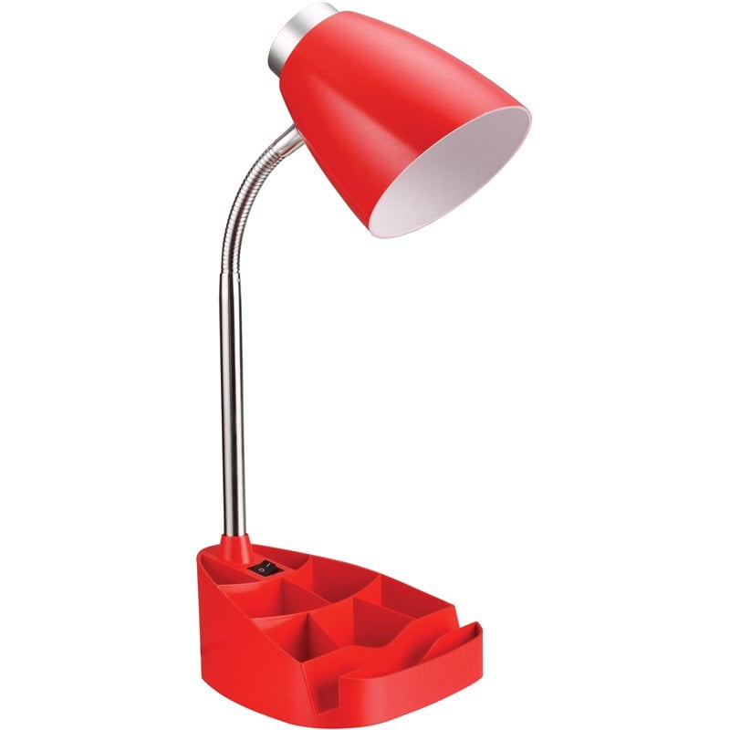 Elegant Designs Gooseneck Organizer Desk Lamp in Red with Red Shade