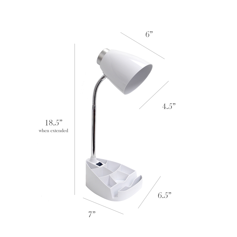 Elegant Designs Gooseneck Organizer Desk Lamp in White with White Shade