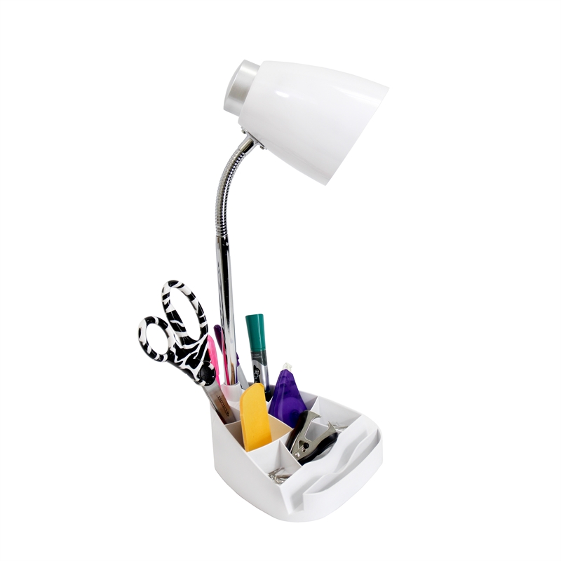 Elegant Designs Gooseneck Organizer Desk Lamp in White with White Shade