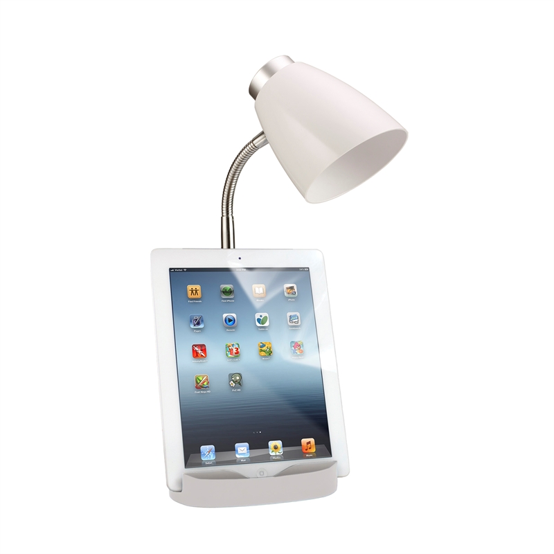 Elegant Designs Gooseneck Organizer Desk Lamp in White with White Shade