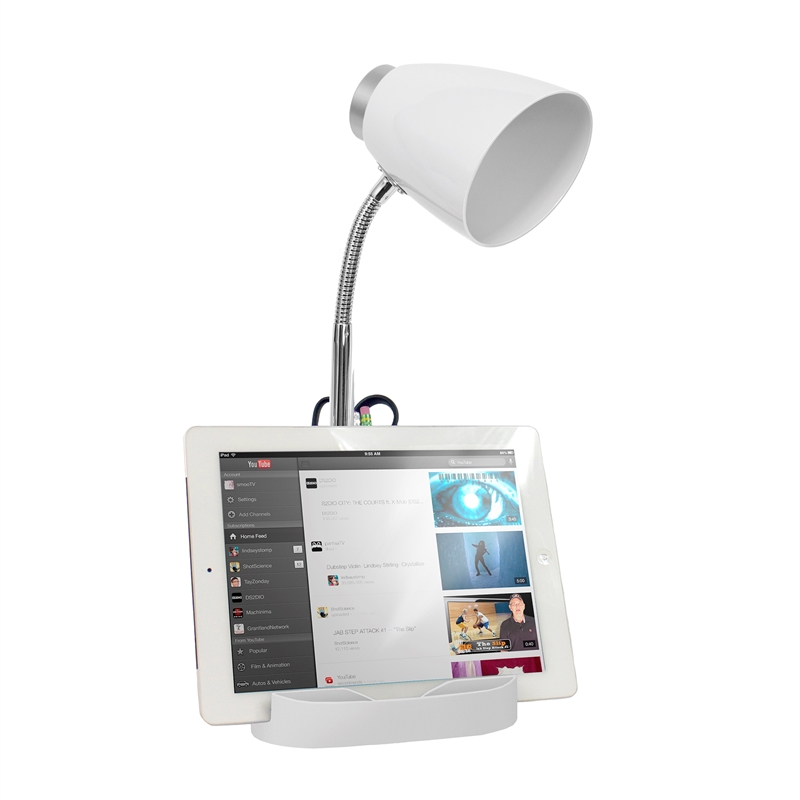 Elegant Designs Gooseneck Organizer Desk Lamp in White with White Shade