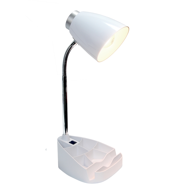 Elegant Designs Gooseneck Organizer Desk Lamp in White with White Shade