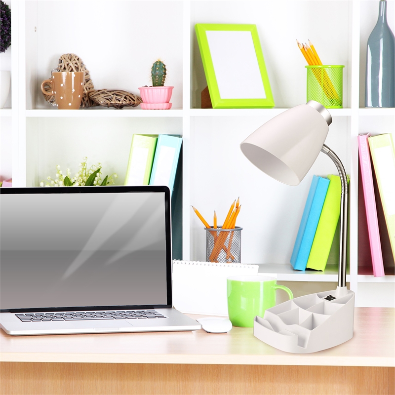 Elegant Designs Gooseneck Organizer Desk Lamp in White with White Shade