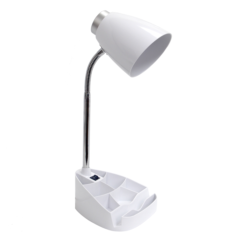 Elegant Designs Gooseneck Organizer Desk Lamp in White with White Shade