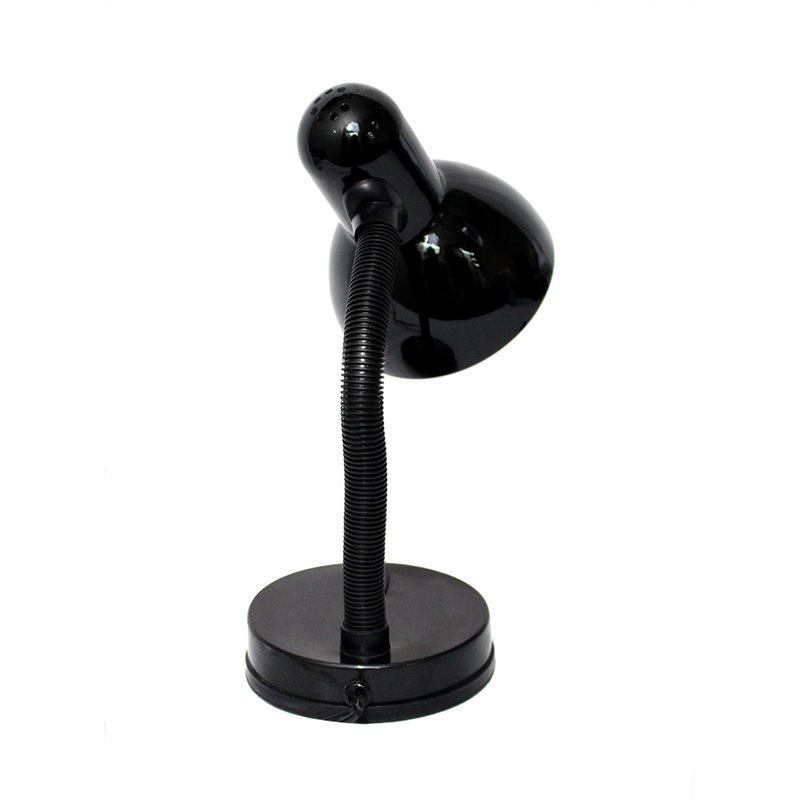 Simple Designs Metal Basic Flexible Neck Desk Lamp in Black with Black Shade