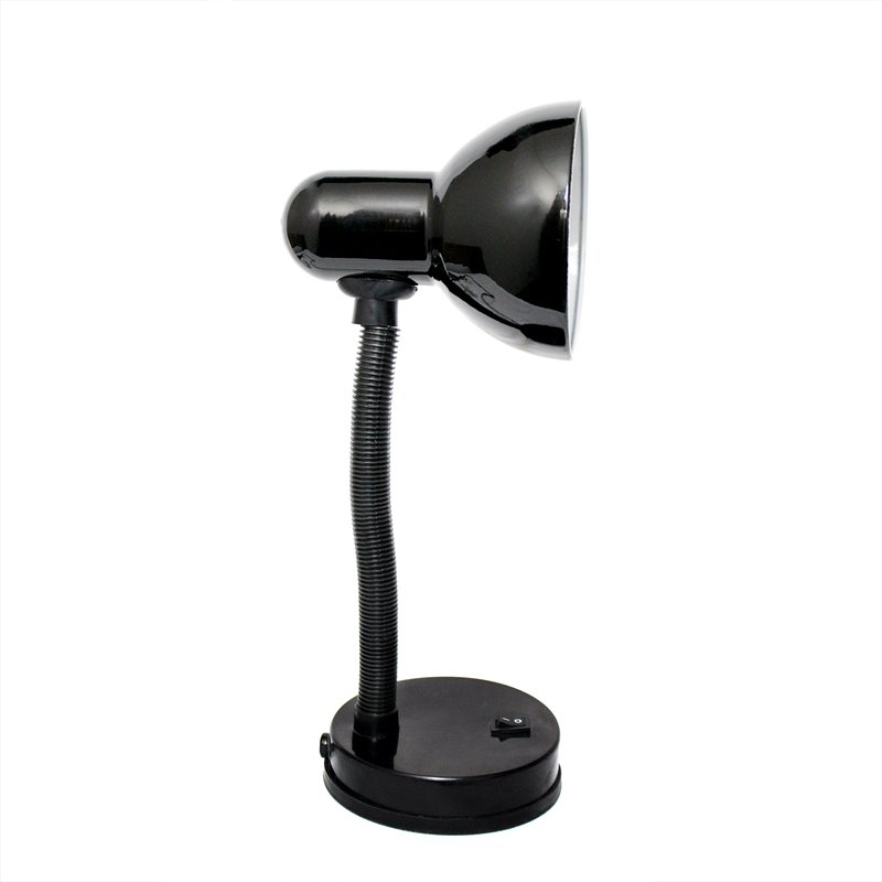 Simple Designs Metal Basic Flexible Neck Desk Lamp in Black with Black Shade