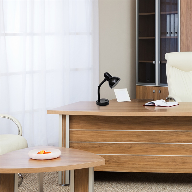 Simple Designs Metal Basic Flexible Neck Desk Lamp in Black with Black Shade