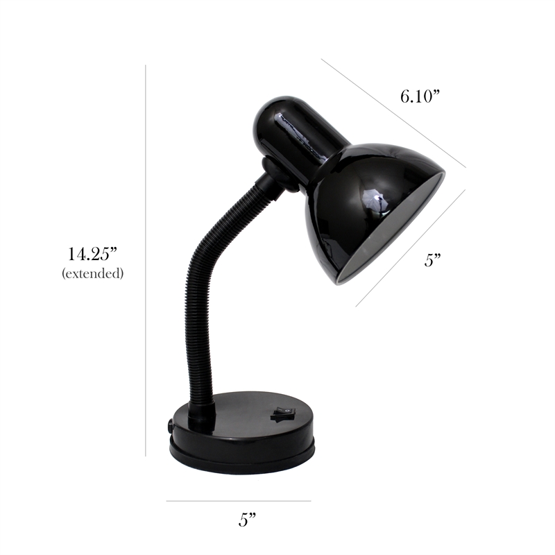 Simple Designs Metal Basic Flexible Neck Desk Lamp in Black with Black Shade