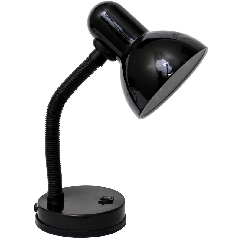 Simple Designs Metal Basic Flexible Neck Desk Lamp in Black with Black Shade