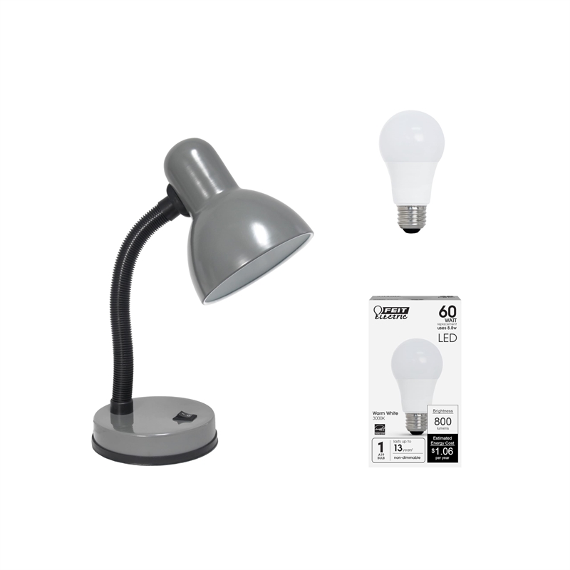 Simple Designs Metal Basic Flexible Neck Desk Lamp in Gray with Gray Shade