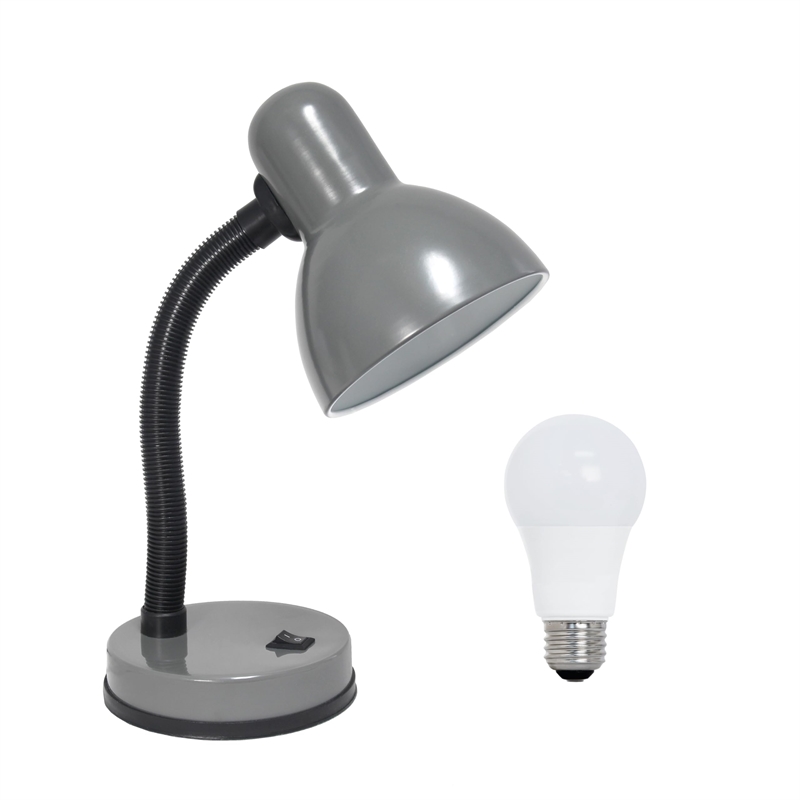 Simple Designs Metal Basic Flexible Neck Desk Lamp in Gray with Gray Shade