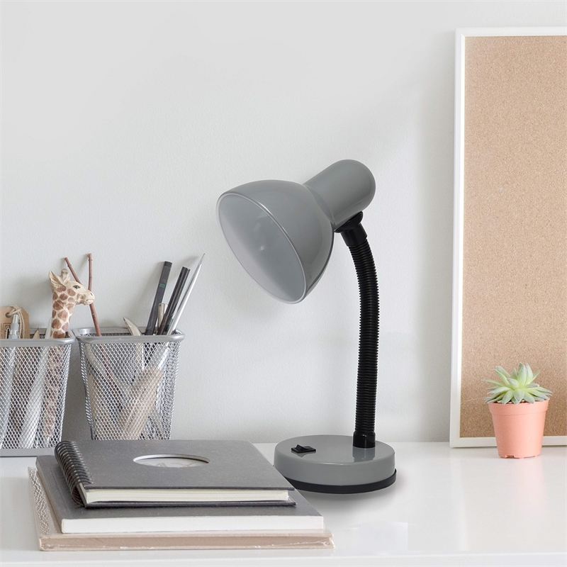 Simple Designs Metal Basic Flexible Neck Desk Lamp in Gray with Gray Shade