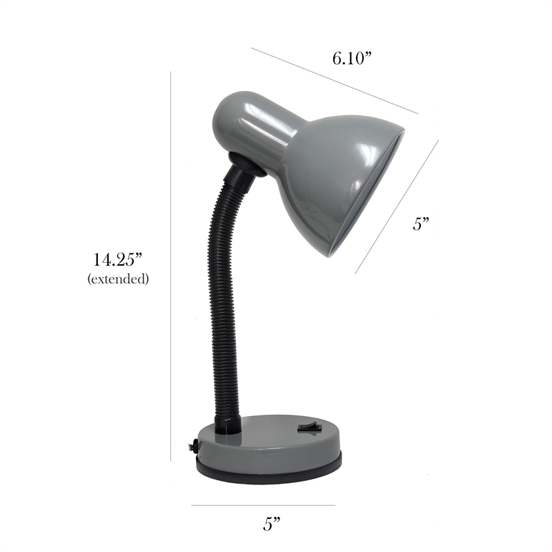 Simple Designs Metal Basic Flexible Neck Desk Lamp in Gray with Gray Shade