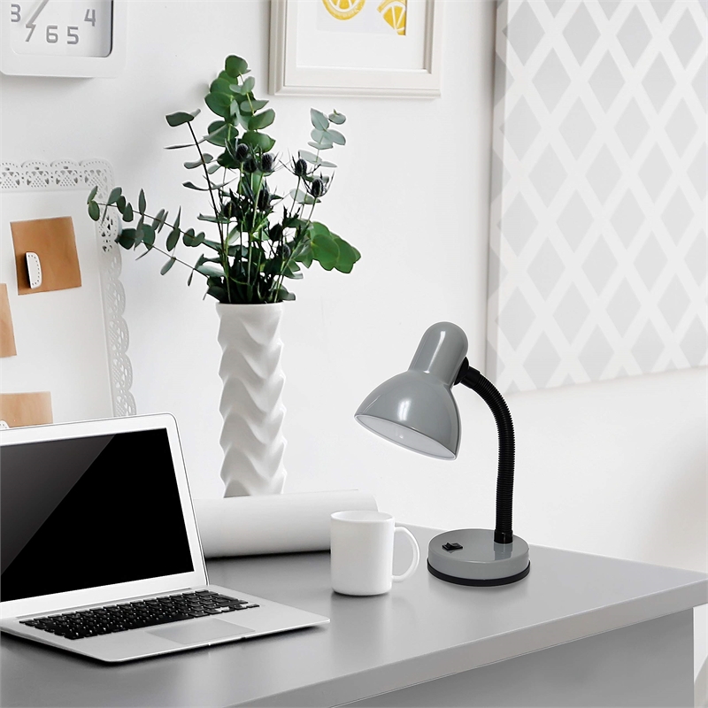 Simple Designs Metal Basic Flexible Neck Desk Lamp in Gray with Gray Shade