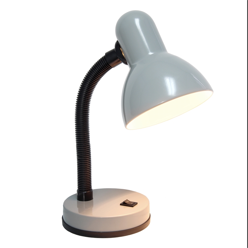 Simple Designs Metal Basic Flexible Neck Desk Lamp in Silver with Silver Shade