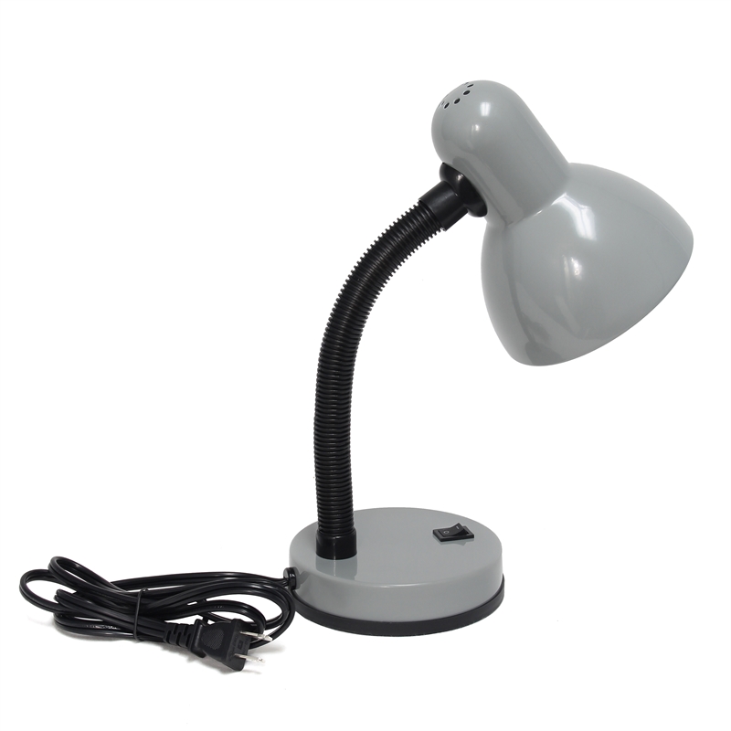 Simple Designs Metal Basic Flexible Neck Desk Lamp in Silver with Silver Shade