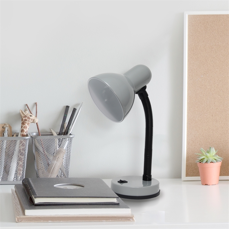 Simple Designs Metal Basic Flexible Neck Desk Lamp in Silver with Silver Shade