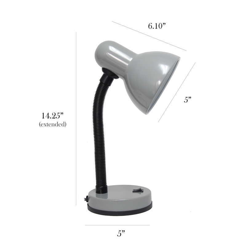 Simple Designs Metal Basic Flexible Neck Desk Lamp in Silver with Silver Shade
