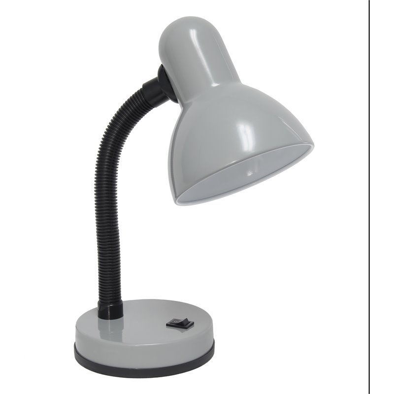 Simple Designs Metal Basic Flexible Neck Desk Lamp in Silver with Silver Shade