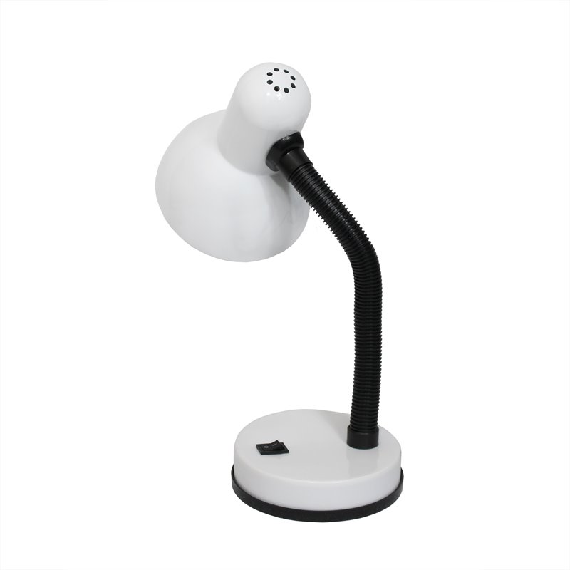 Simple Designs Metal Basic Flexible Neck Desk Lamp in White with White Shade