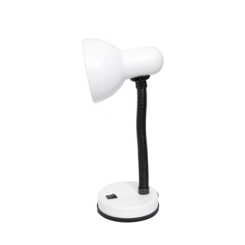 Simple Designs Metal Basic Flexible Neck Desk Lamp in White with White Shade