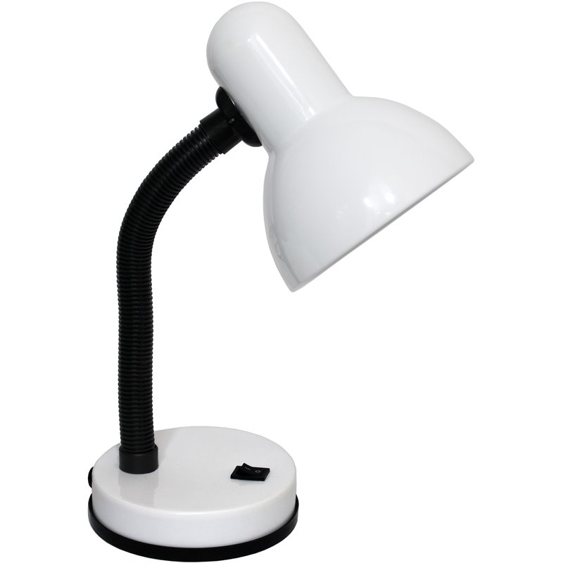 Simple Designs Metal Basic Flexible Neck Desk Lamp in White with White Shade