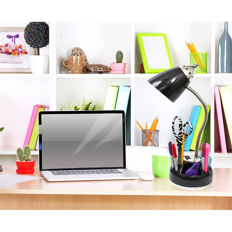 LimeLights Plastic Flossy Organizer Desk Lamp w/ Power Outlet in Black