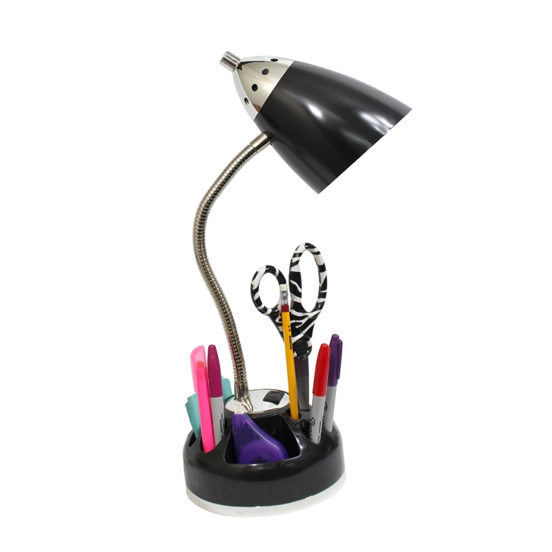 LimeLights Plastic Flossy Organizer Desk Lamp w/ Power Outlet in Black