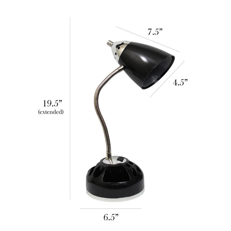LimeLights Plastic Flossy Organizer Desk Lamp w/ Power Outlet in Black