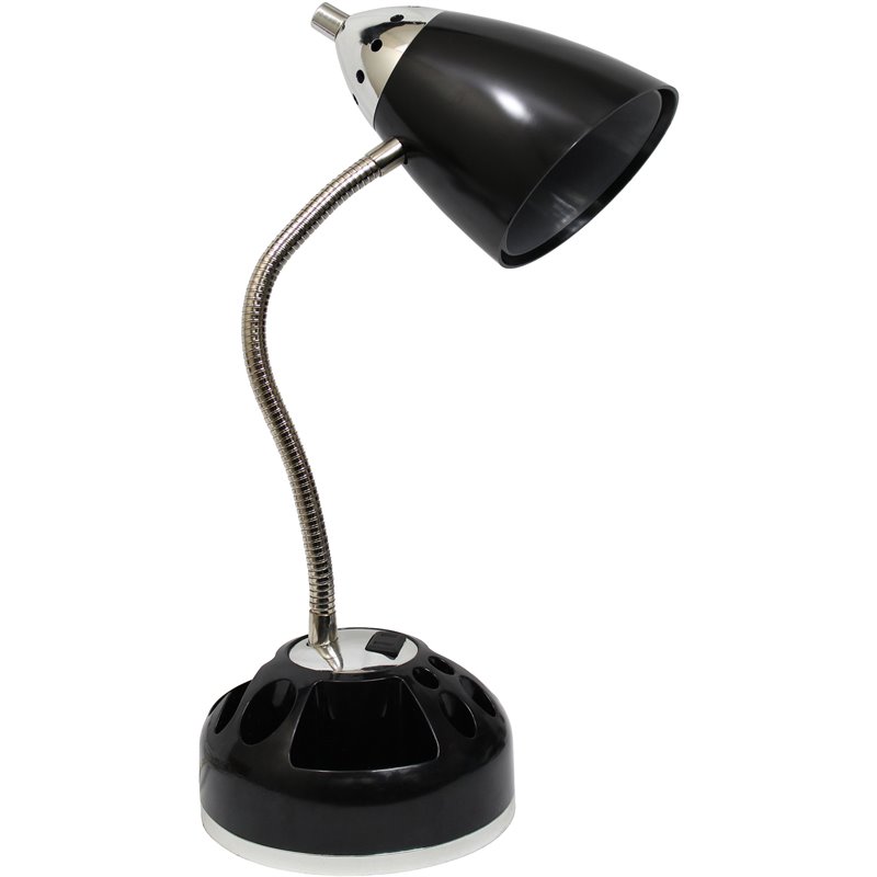 LimeLights Plastic Flossy Organizer Desk Lamp w/ Power Outlet in Black