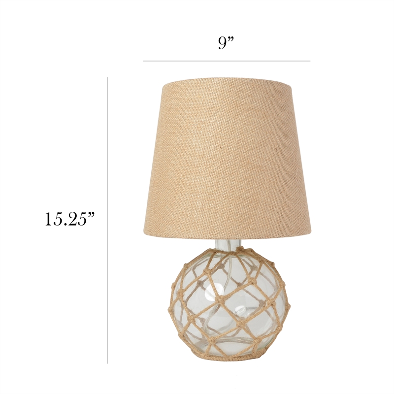 Elegant Designs Glass Ruoy Rope Netted Table Lamp in Clear with Burlap Shade