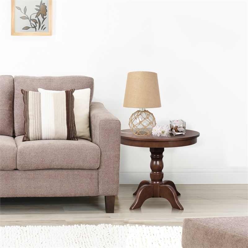 Elegant Designs Glass Ruoy Rope Netted Table Lamp in Clear with Burlap Shade