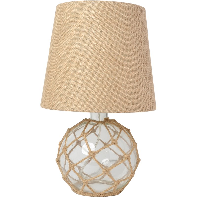 Elegant Designs Glass Ruoy Rope Netted Table Lamp in Clear with Burlap Shade