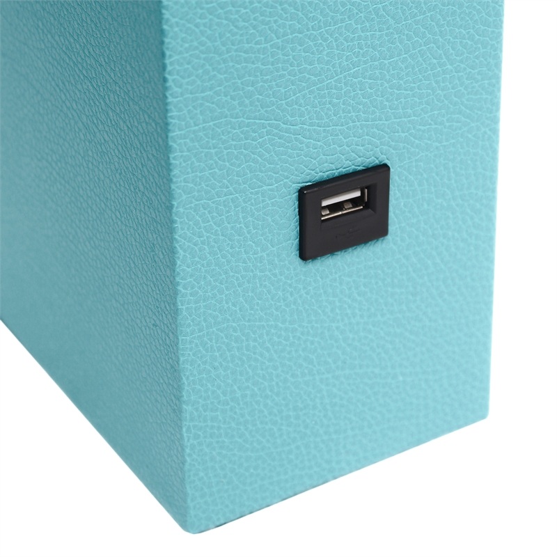 Elegant Designs Leather Table Lamp w/ USB Port in Aqua Blue with White Shade