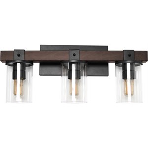 Elegant Designs Metal 3 Light Bath Vanity in Brown with Clear Shades