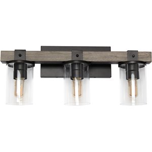 Elegant Designs Metal 3 Light Bath Vanity in Gray with Clear Shades