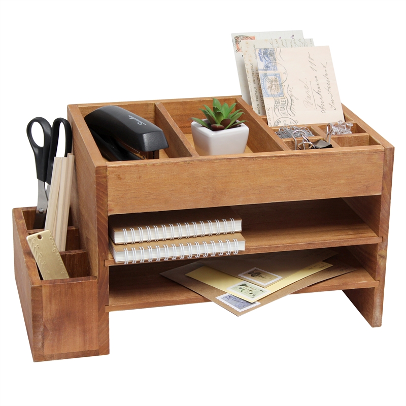 Elegant Designs Home Office Desk Organizer with Storage Cubbies Natural Wood