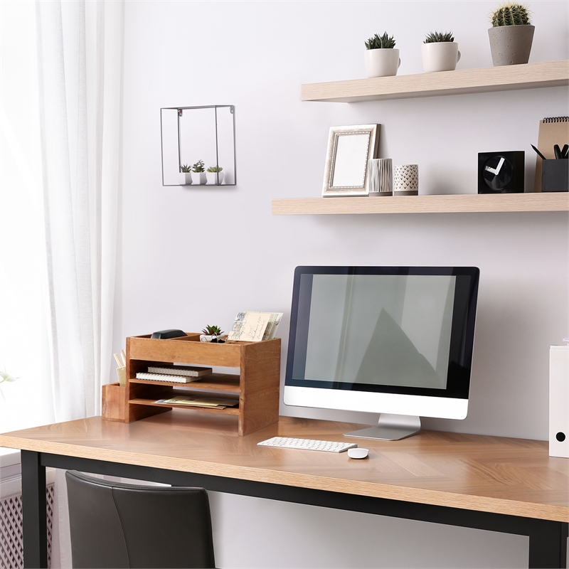 Elegant Designs Home Office Desk Organizer with Storage Cubbies Natural Wood