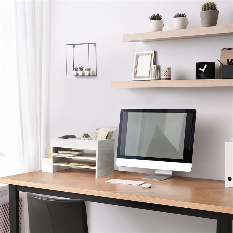 Elegant Designs Home Office Desk Organizer with Storage Cubbies White Wash