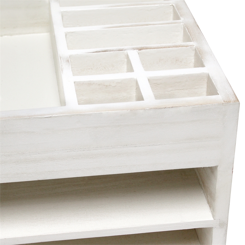 Elegant Designs Home Office Desk Organizer with Storage Cubbies White Wash
