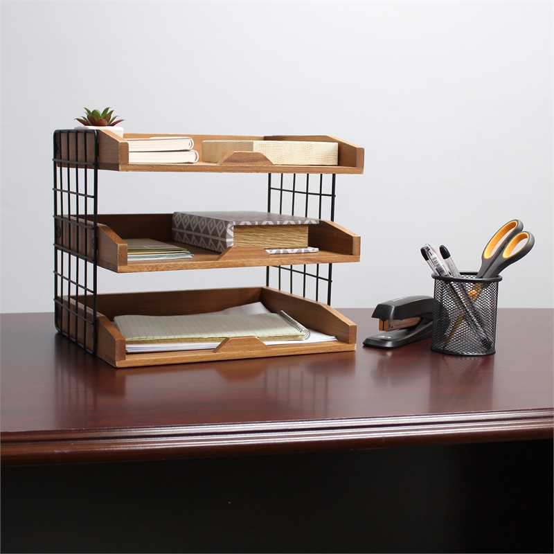 Elegant Designs Home Office Wood Desk Organizer Mail Letter Tray Natural Wood