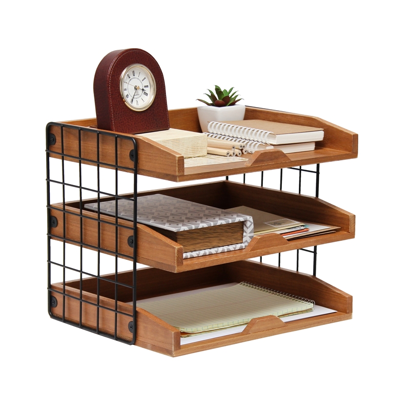 Elegant Designs Home Office Wood Desk Organizer Mail Letter Tray Natural Wood