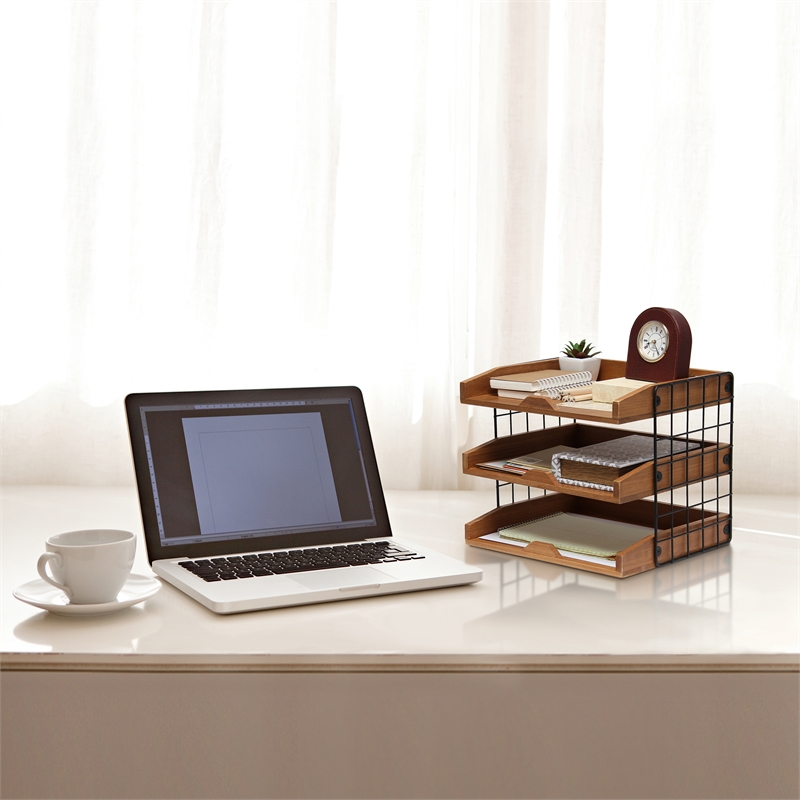 Elegant Designs Home Office Wood Desk Organizer Mail Letter Tray Natural Wood