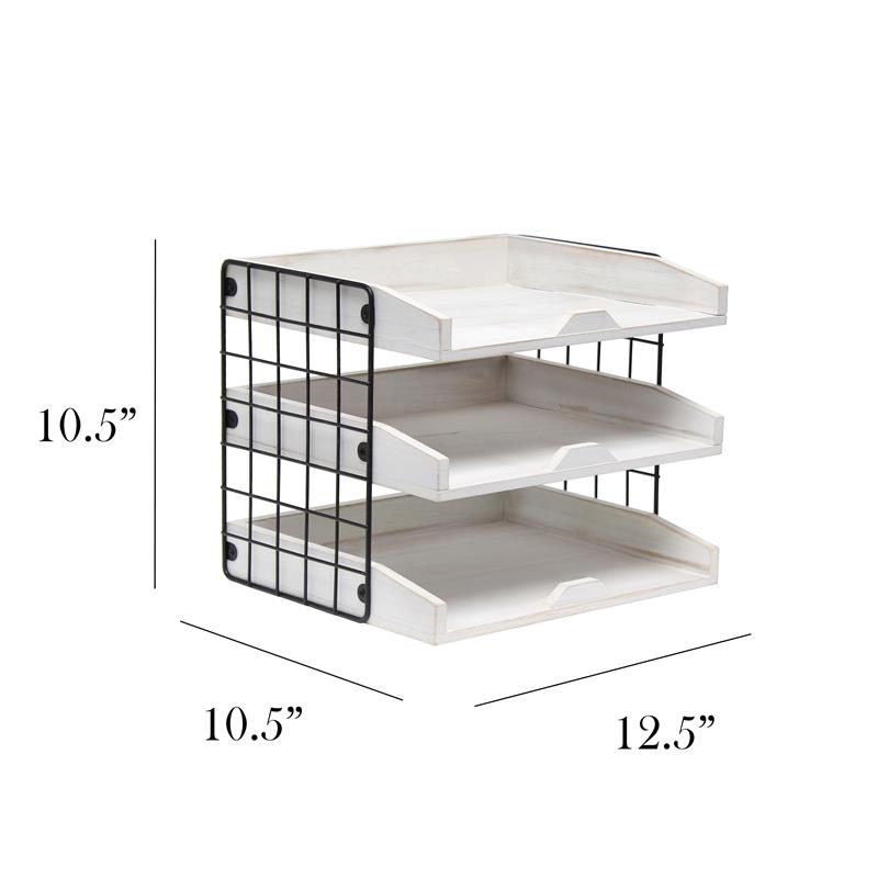 Elegant Designs Home Office Wood Desk Organizer Mail Letter Tray White Wash