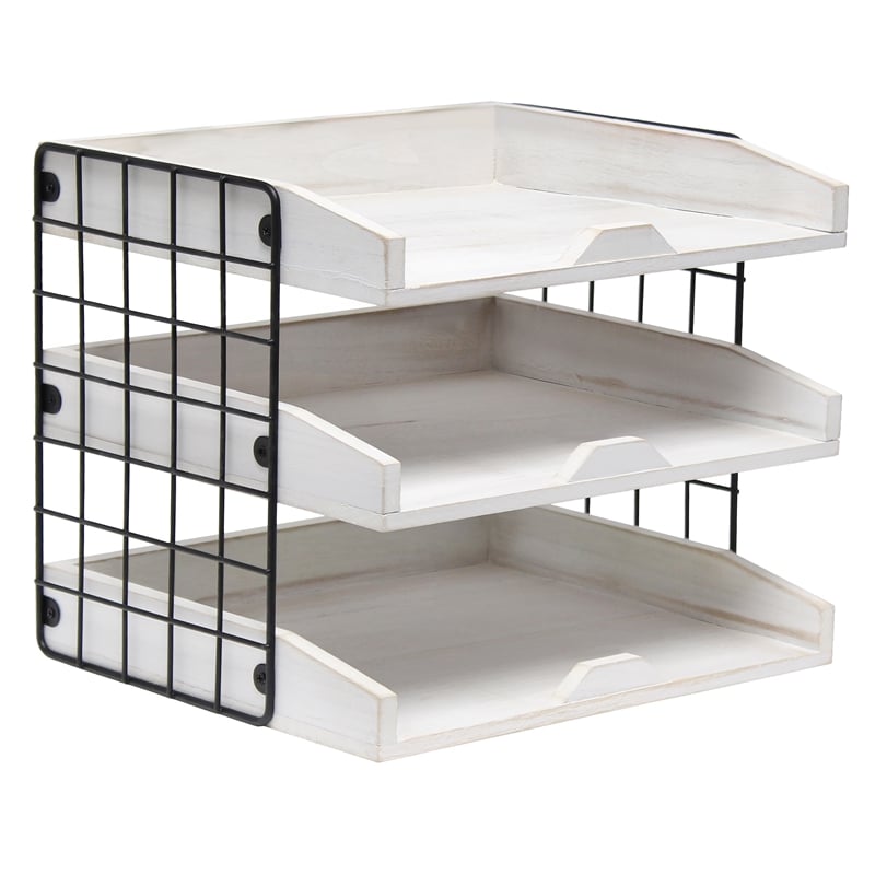 Elegant Designs Home Office Wood Desk Organizer Mail Letter Tray White Wash