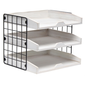 Elegant Designs Home Office Wood Desk Organizer Mail Letter Tray White Wash
