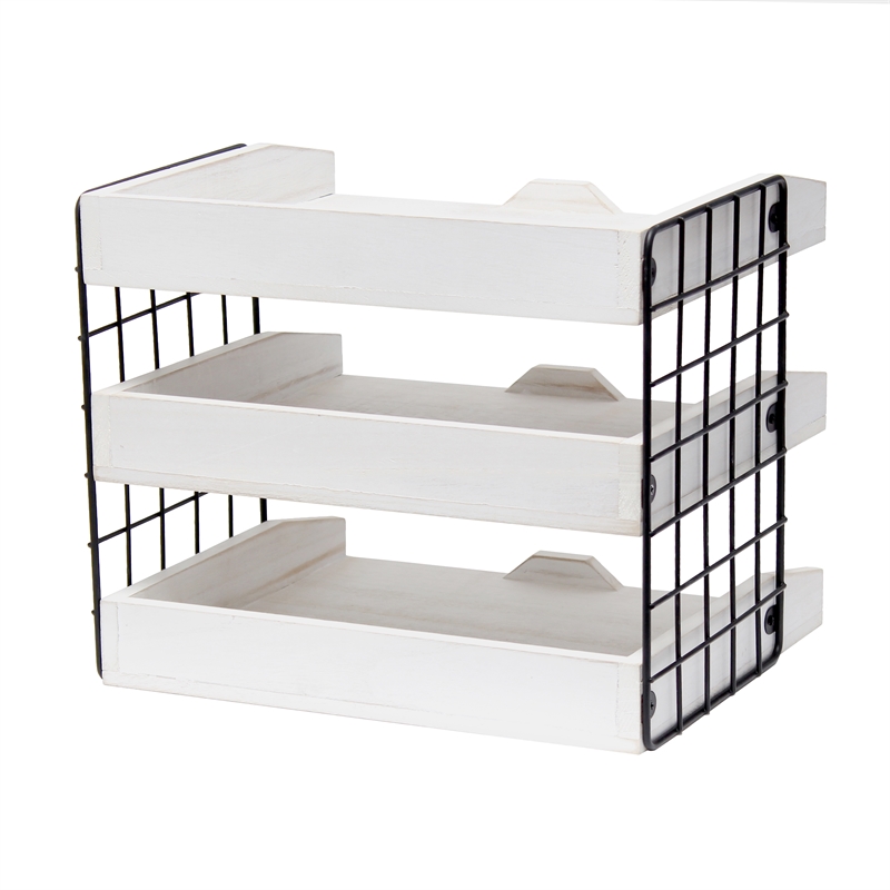 Elegant Designs Home Office Wood Desk Organizer Mail Letter Tray White Wash